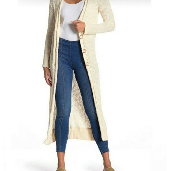 FREE PEOPLE Jeans Mid Rise Seamed Raw Hem Medium Wash Skinny Legging sz 26 - Picture 1 of 9